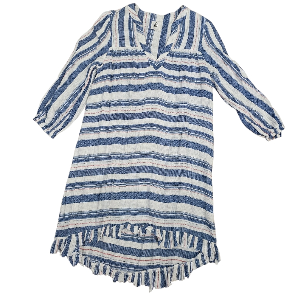 dRA los angeles blue white nautical stripe drop waist lagenlook boho maxi dress